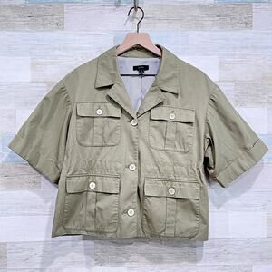J CREW Safari Jacket Green Short Sleeve Stretch Cotton Lightweight Womens 8